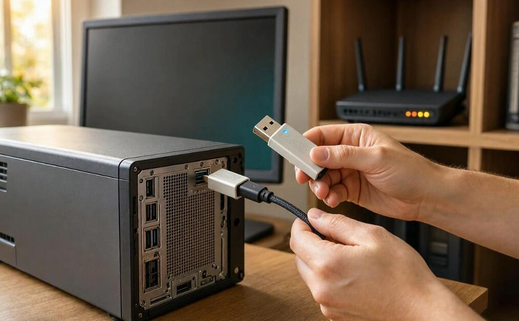 Un uomo collega un PC fisso al Wi-Fi