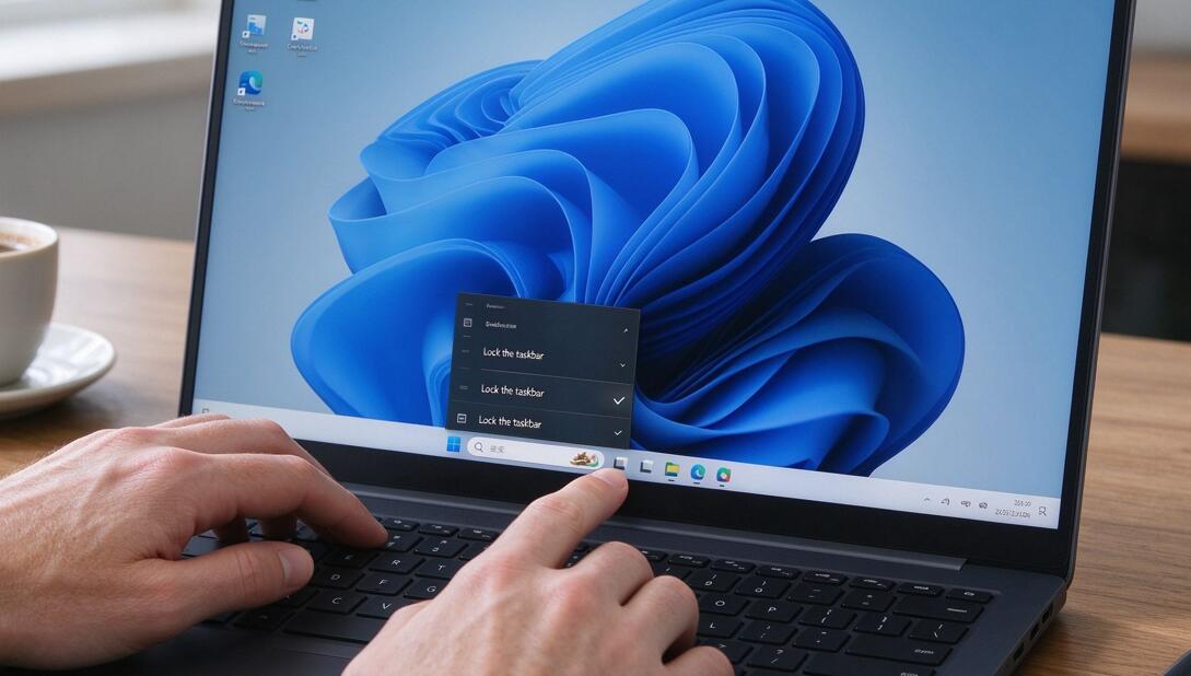A guy is locking the taskbar on a laptop