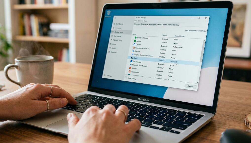 A man sets the startup programs on a laptop