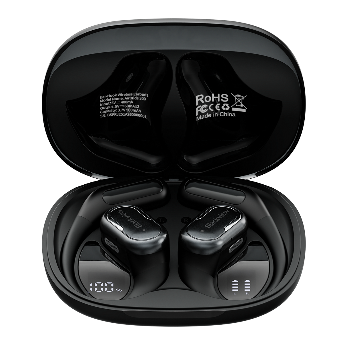 Blackview AirBuds 300 IPX5 Waterproof Smart Digital Power Display ENC Noise Cancellation Microphone Bluetooth 6.0 Open-ear OWS Earbuds