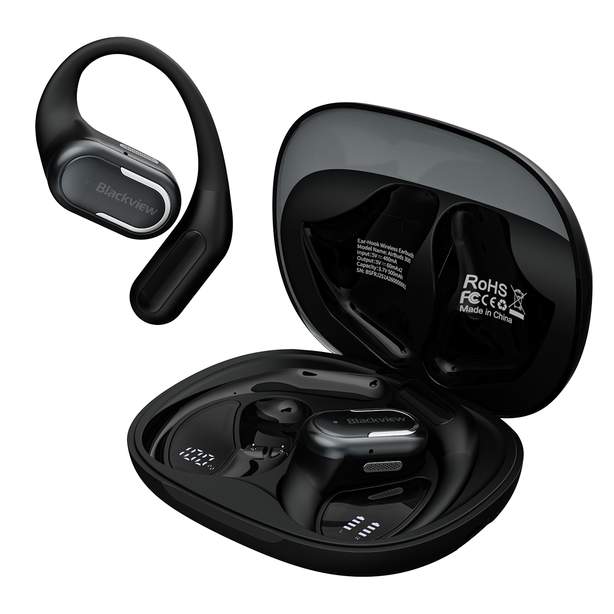 Blackview AirBuds 300 IPX5 Waterproof Smart Digital Power Display ENC Noise Cancellation Microphone Bluetooth 6.0 Open-ear OWS Earbuds
