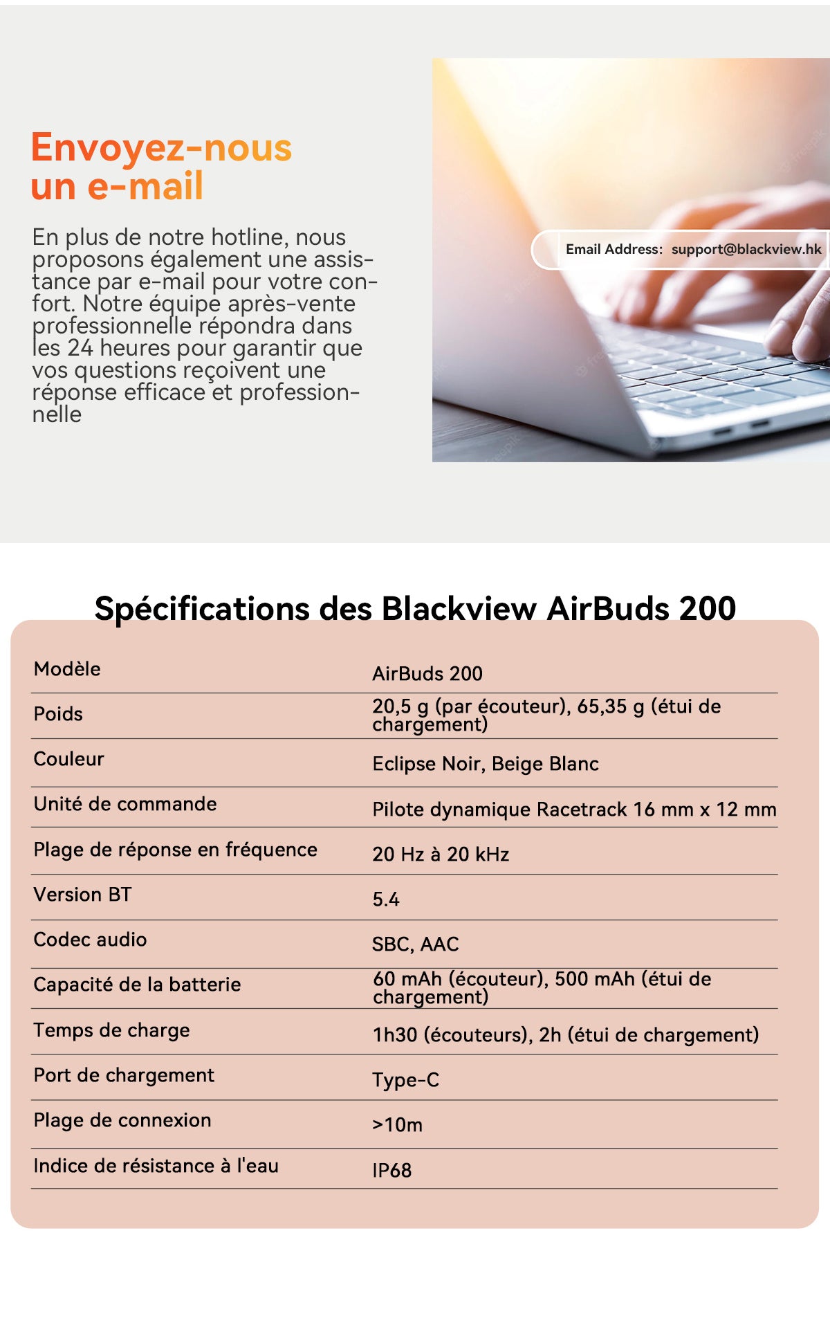 Blackview Airbuds 200 Étanches IP68 Écouteurs TWS à Oreille Ouverte