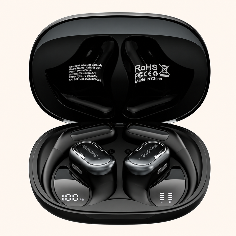 Blackview AirBuds 300 IPX5 Waterproof Smart Digital Power Display ENC Noise Cancellation Microphone Bluetooth 6.0 Open-ear OWS Earbuds