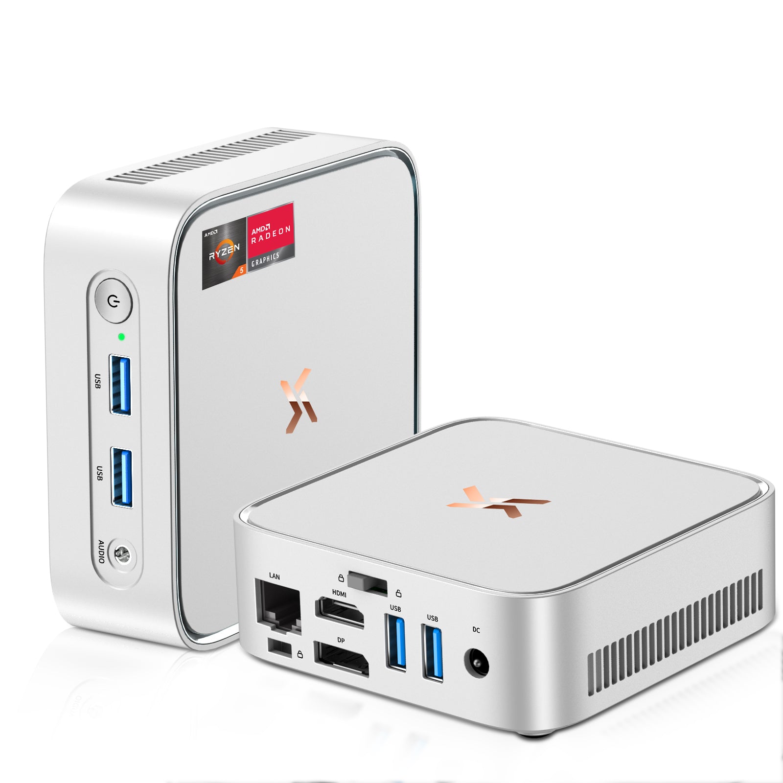 Huidun H80 Mini PC AMD Ryzen 5 3500U (MAX 3,7 GHz), 16 GB 512 GB, Office hjemmecomputer, dobbelt skærm, WiFi 5 BT4.2, 3 års garanti, til bærbar, skærm (sølv)