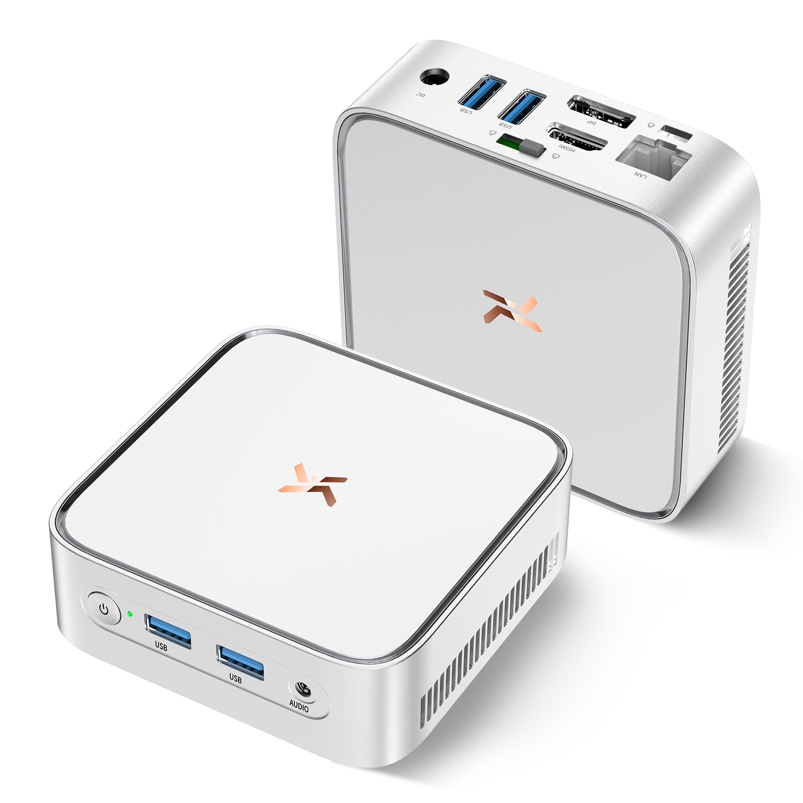 Huidun H80 Mini PC AMD Ryzen 5 3500U (MAX 3,7 GHz), 16 GB 512 GB, Office hjemmecomputer, dobbelt skærm, WiFi 5 BT4.2, 3 års garanti, til bærbar, skærm (sølv)