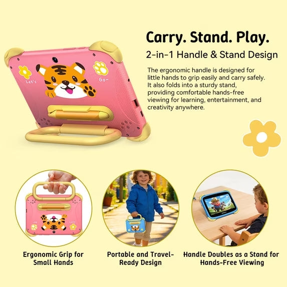 Blackview LINK Lite Kids 7 Inch IPS Educational Tablet, Android 11 Quad-Core, 2GB RAM 32GB ROM Up to 6GB Expand, WiFi Bluetooth GPS, Parental Controls, 3000mAh Battery, Protective Case, Pink