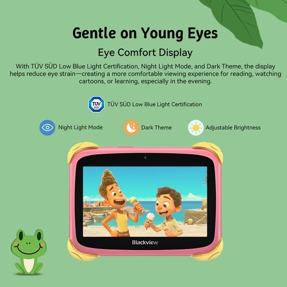Blackview LINK Lite Kids 7 tommer IPS uddannelsestablet, Android 11 Quad-Core, 2GB RAM 32GB ROM op til 6GB udvidelse, WiFi Bluetooth GPS, forældrekontrol, 3000mAh batteri, beskyttelsesetui, pink