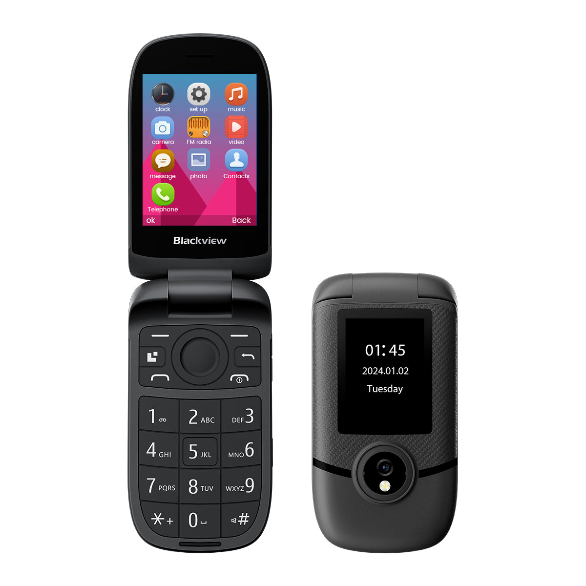 Blackview N2000 Flip 2.8"+1.77" Display Unisoc T107 1500mAh Dual SIM 4G Cell Phone