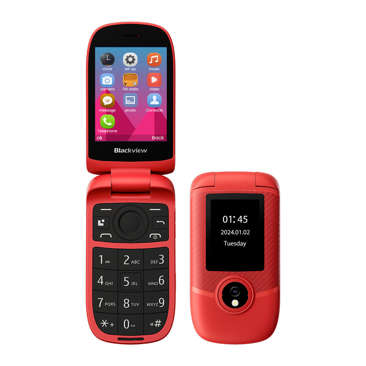 Blackview N2000 Flip 2.8"+1.77" Display Unisoc T107 1500mAh Dual SIM 4G Cell Phone
