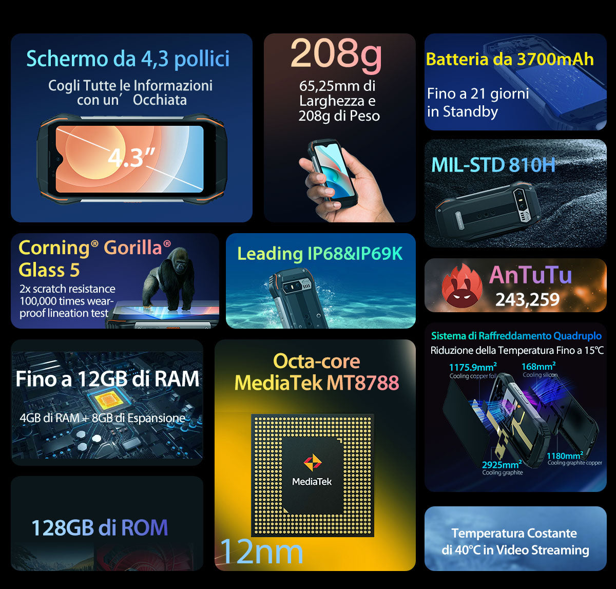 Blackview N6000SE Telefono Mini Rugged da 4,3 Pollici