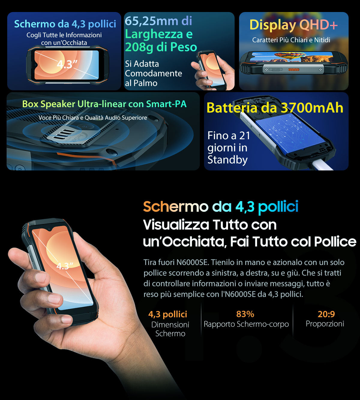Blackview N6000SE Telefono Mini Rugged da 4,3 Pollici