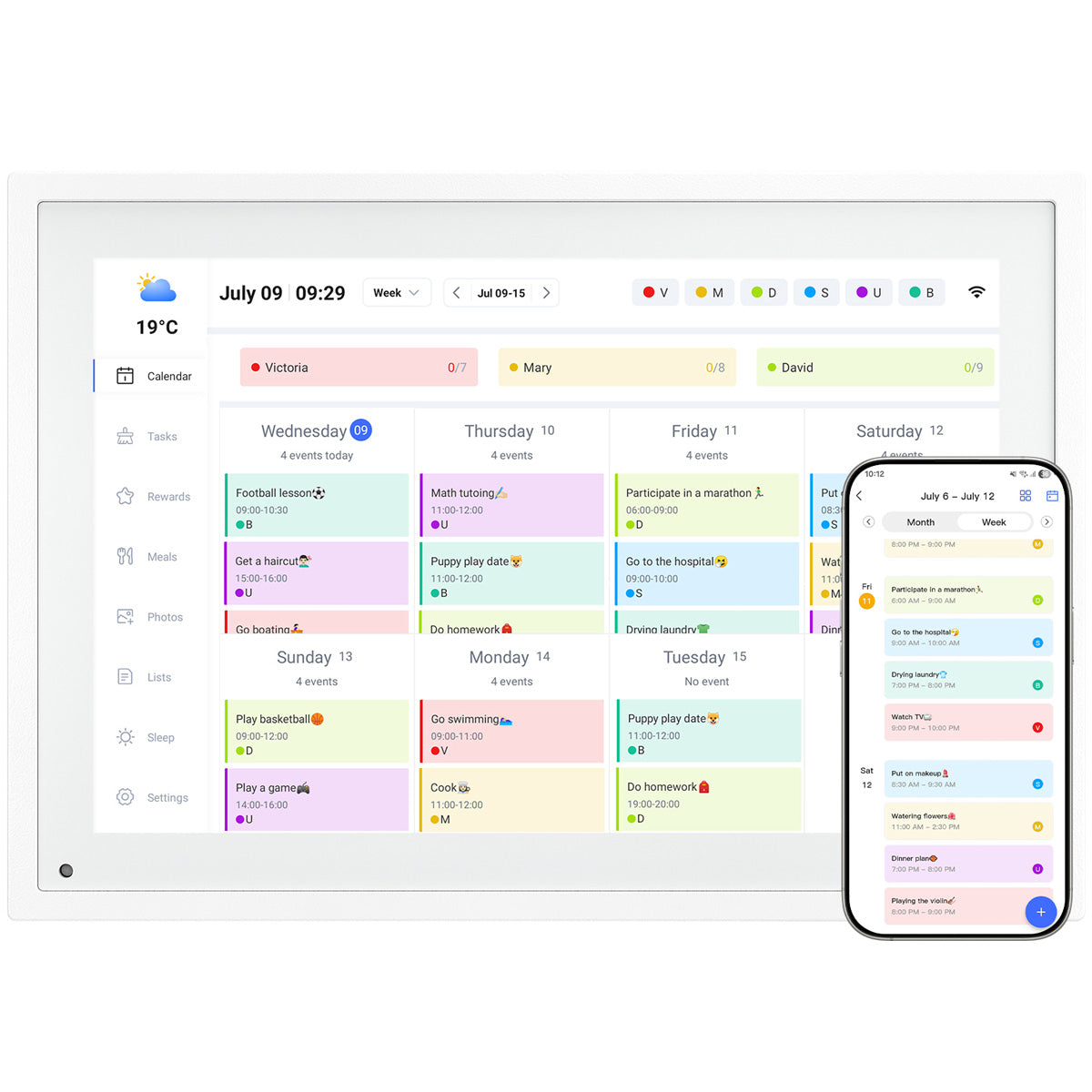 TABWEE P10 Calendario digital con pantalla táctil HD de 10.1 pulgadas con Wi-Fi y soporte para la aplicación eCalendar