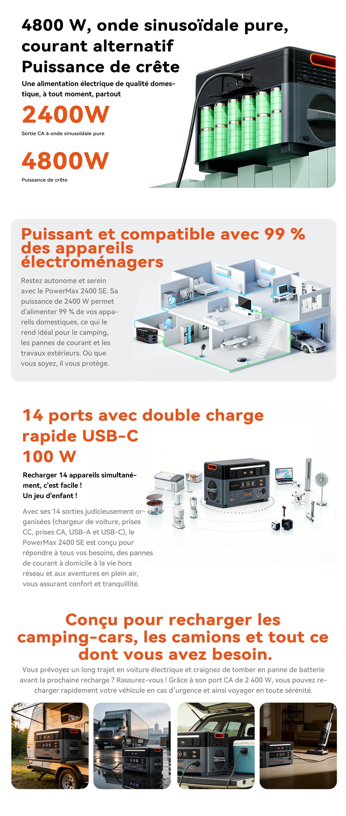 Centrale électrique modulaire détachable Oscal PowerMax 2400 SE