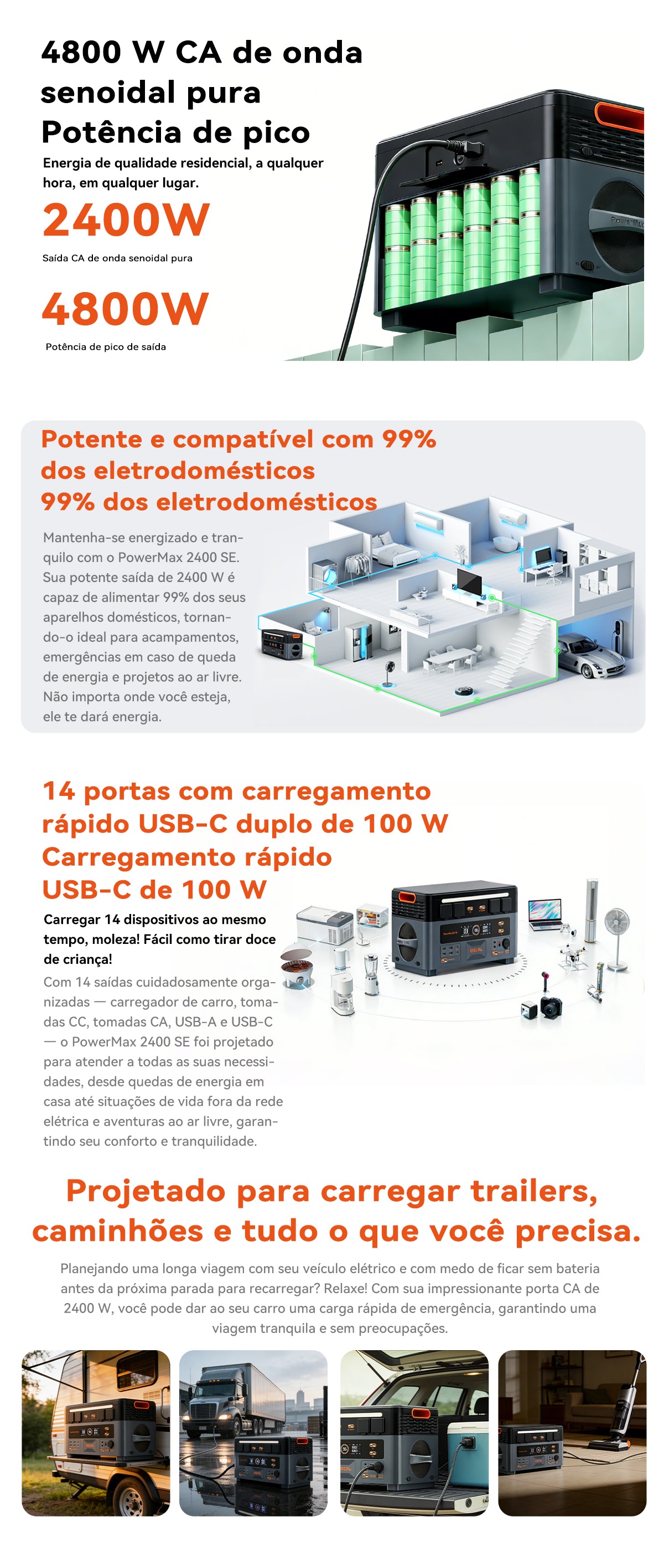 Estação de energia modular destacável Oscal PowerMax 2400 SE