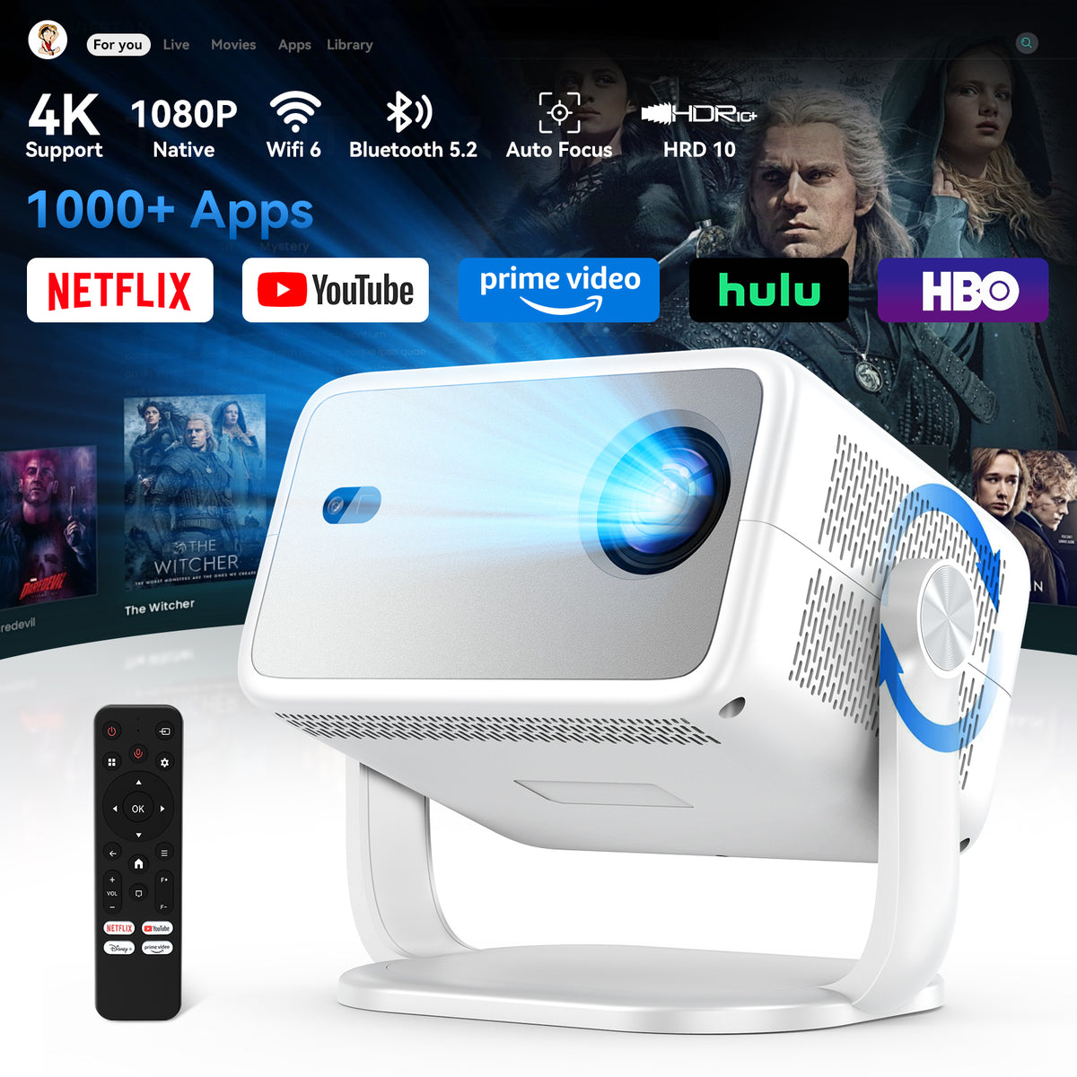 Proyector de cine en casa inteligente Blackview Huidun PT10 de hasta 200 pulgadas 4K 1080P