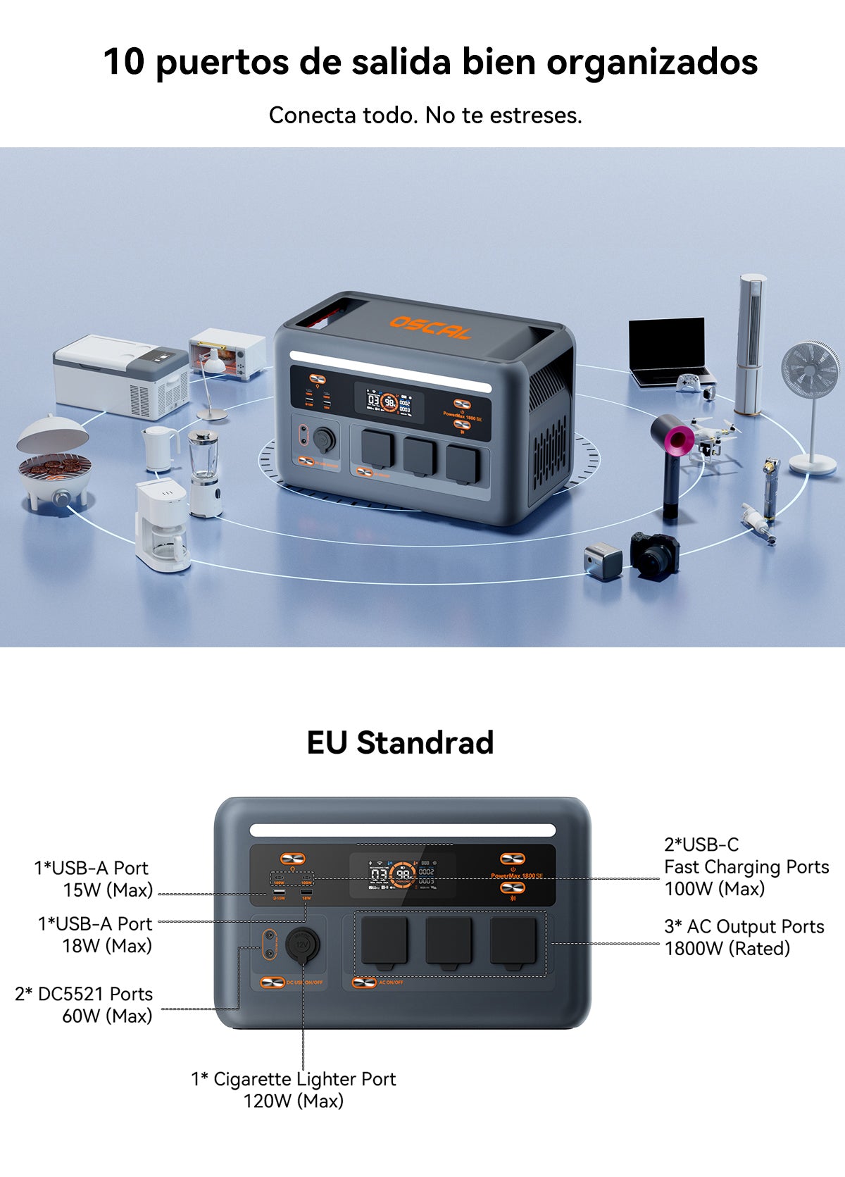Estación de energía portátil Oscal PowerMax 1800 SE