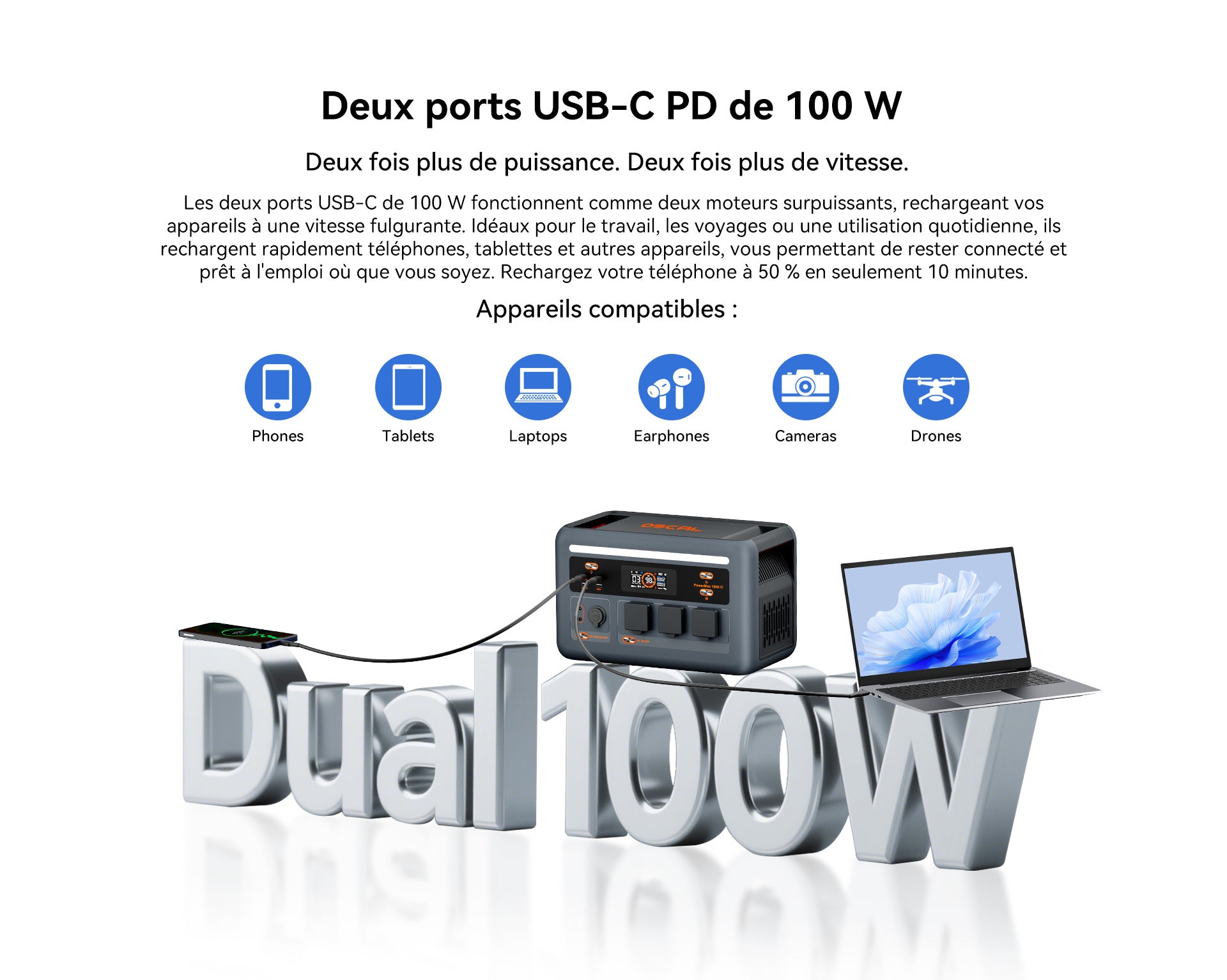 Station d'alimentation portable Oscal PowerMax 1800 SE