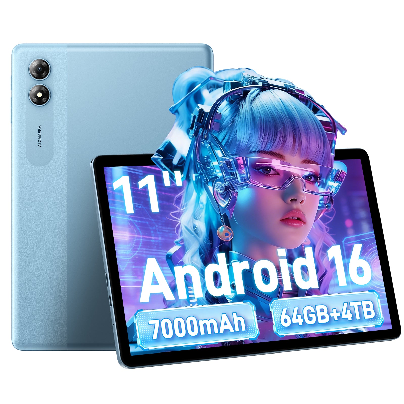 TABWEE 11" Android 16 AI Tablet, 16GB+64GB (Up to 4TB), 7000mAh, 5G WiFi, Parental Control, Kid-Safe & Senior-Friendly for Learning, Streaming & Work