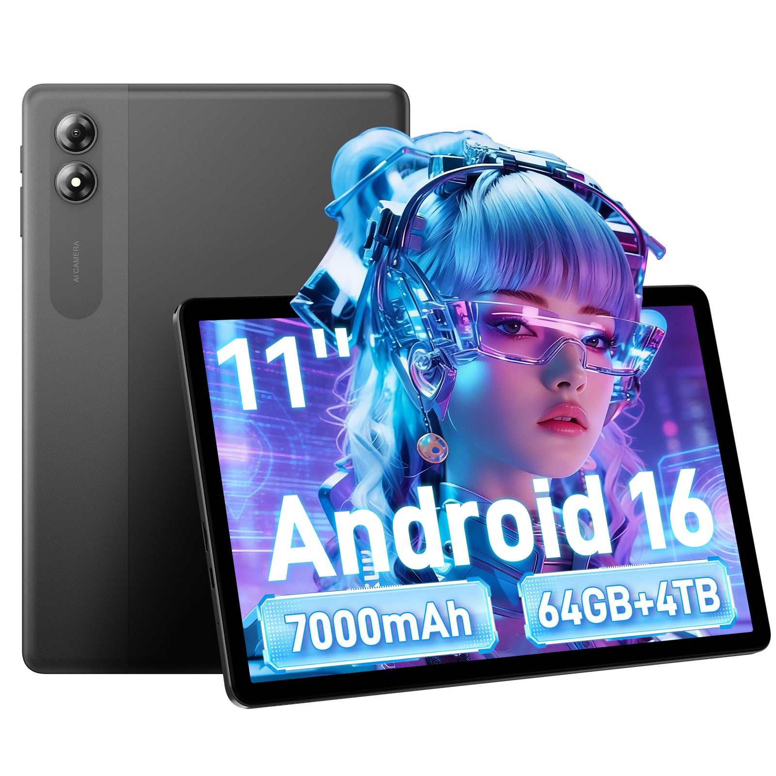 TABWEE 11" Android 16 AI Tablet, 16GB+64GB (Up to 4TB), 7000mAh, 5G WiFi, Parental Control, Kid-Safe & Senior-Friendly for Learning, Streaming & Work