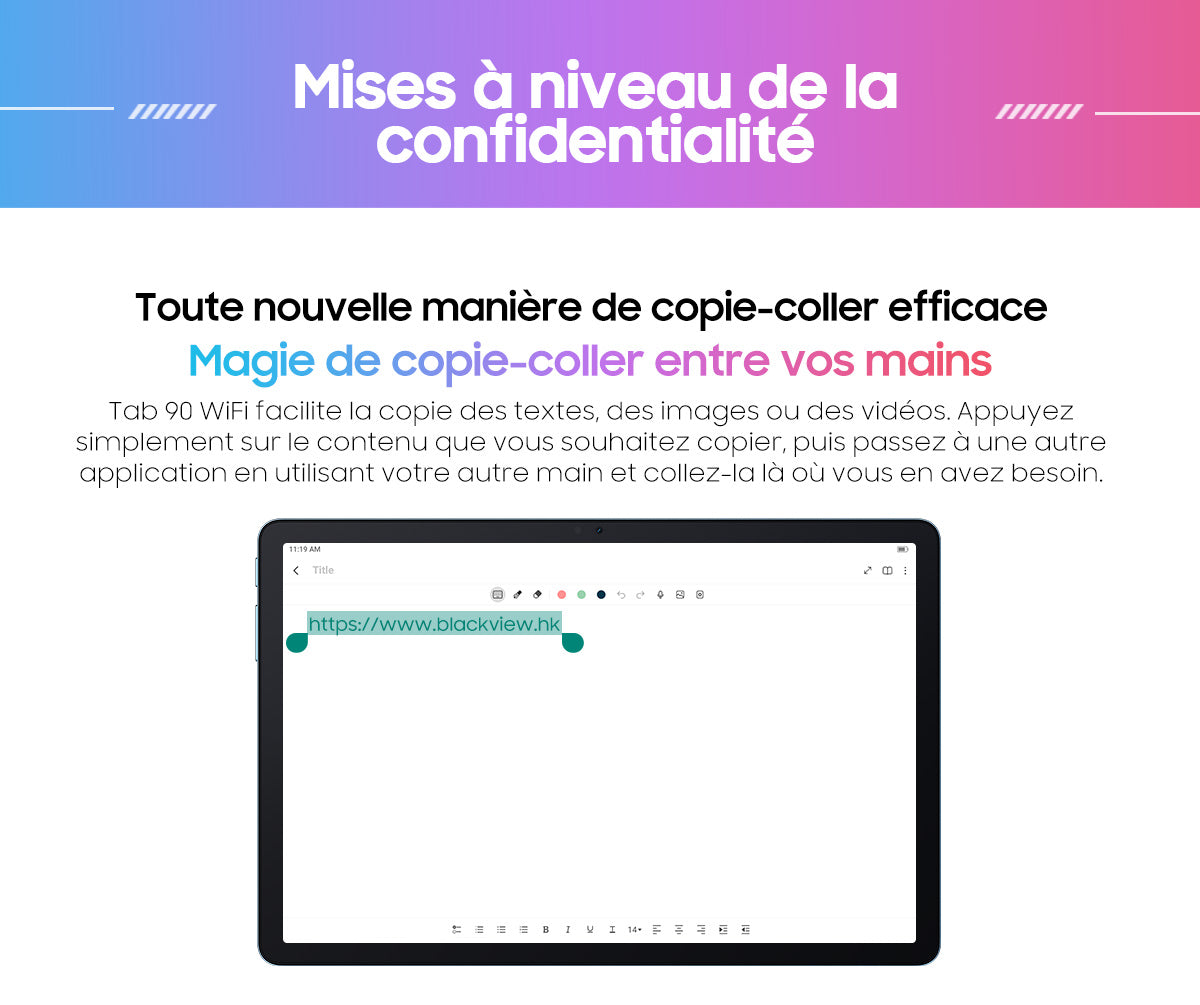 Tablette PC Android Blackview Tab 90 WiFi de 10,92 pouces