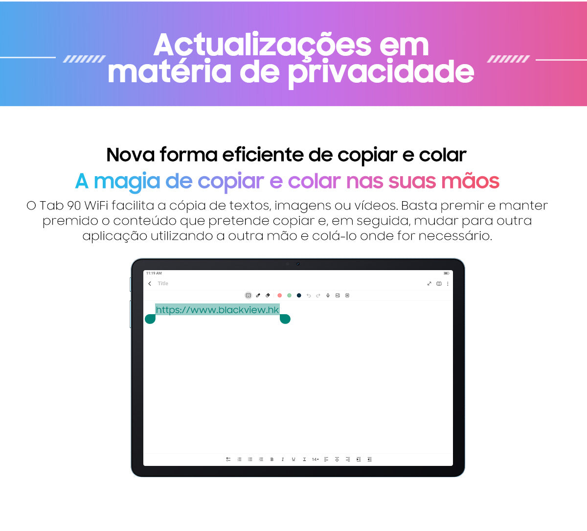 Blackview Tab 90 WiFi Tablet PC Android de 10,92 polegadas